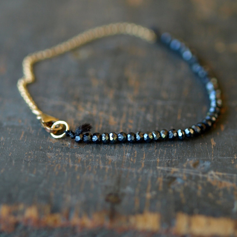 Black Magic Gold Bracelet Delicate Gemstone Sparkle Handmade Jewelry