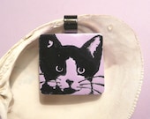 Tuxedo Cat Pendant lavender and black - handmade polymer clay jewelry