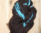 Homespun Merino wool  Dark chocolate Turqoise  super bulky
