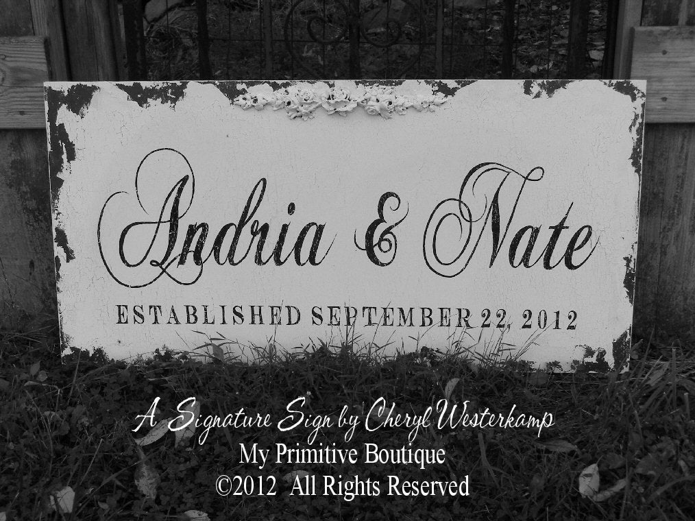 Custom NAME SIGN, Vintage Signs, ESTABLISHED Name Sign, Vintage Modern Decor, Wedding Gift, Bridal Shower, 28x16