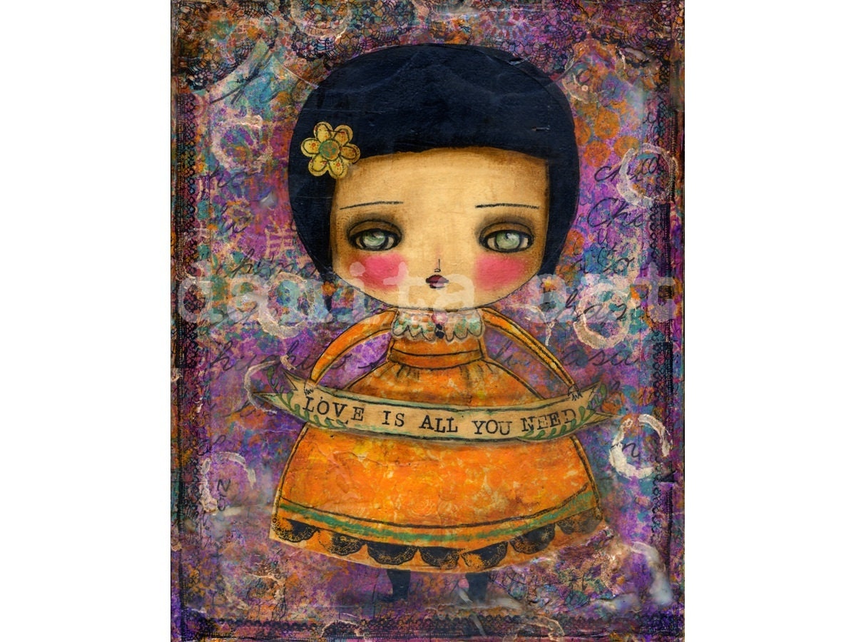 Love Is All You Need - Giclee Reproduction from Original Mixed Media Collage Painting By Danita Art - (8x10 INCHES)