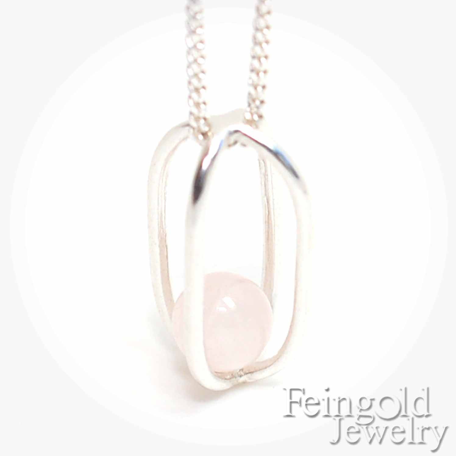 OCTOBER birth stone: Rose Quartz with Sterling Silver Necklace - Sterling Silver Chain- Free US Shipping