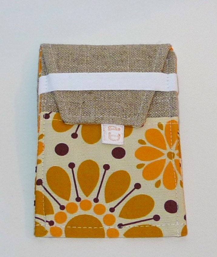 Ready to Ship-  Mustard Wallpaper Linen iPhone CellPhone Case- The In Touch Pouch (tm) Features Card/Earbud Pockets