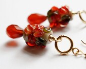 Flaming Red Jewels Artisan Lampwork Glass Carnelian 14kt Goldfill dangle Earrings