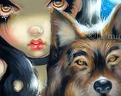 Faces of Faery 169 wolf moon werewolves big eye fairy face art print by Jasmine Becket-Griffith 6x6