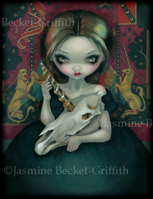 Unicorn's Ghost skull tapestry medieval renaissance fairy art print by Jasmine Becket-Griffith 8x10