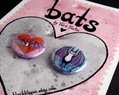 Bats -Set of Two one inch buttons on illustrated card