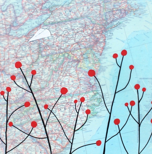 New York - Paper Airplane Original Map Painting 12 x 12