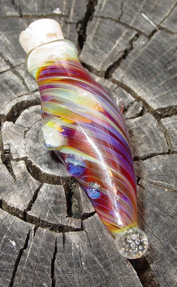 Glass Stash bottle focal pendant - Lovely Rainbow Swirl