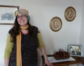 Hat made from handspun yarn, freeform crochet, woman
