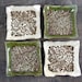 Sari Print Snack Plates - Set of Four - Handmade Pottery Square Bread Plates - Green, White, and Burgandy