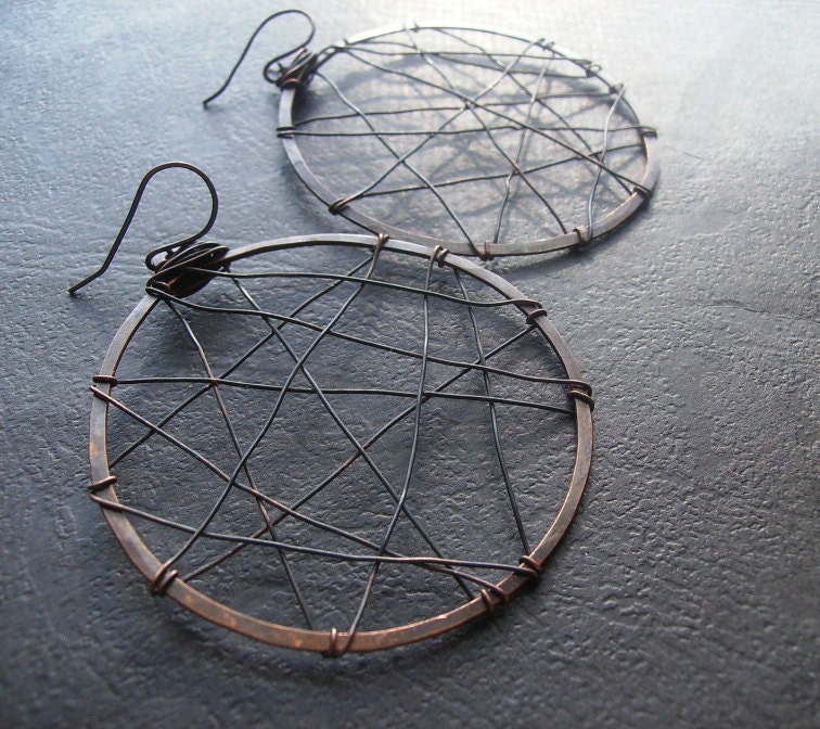 Oxidized Copper Wire wrapped Hoop Earrings (Medium)