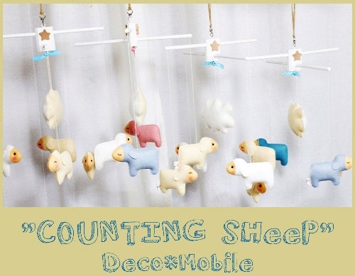 Musical Baby Mobile COUNTING SHEEP Custom Colors - Hanging Baby Mobile for Modern Nursery, Crib, Playroom decor