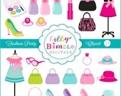 Instant Download Fashionista Party Clipart with Purses, Makeup, Jewelry Commercial Use Included Il_170x135