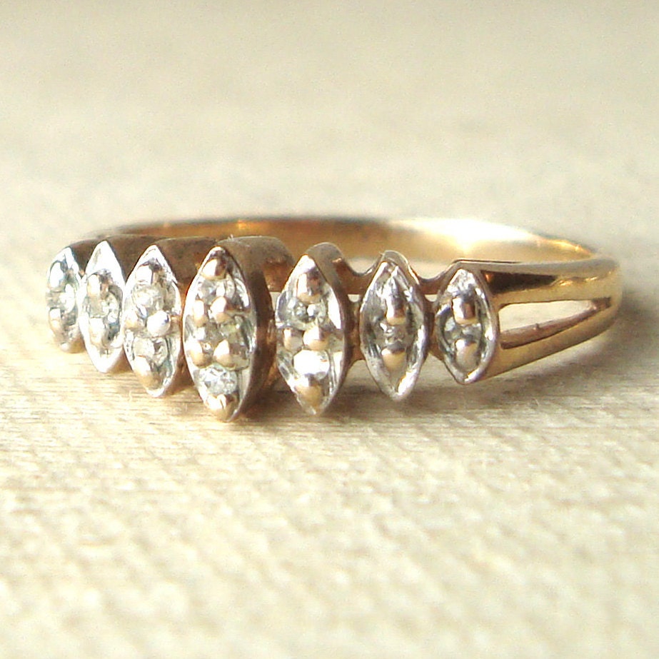Vintage Geometric Diamond Eternity Ring, 9k Gold and Diamond Ring Size US 5