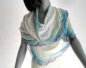 Champagne Beige Shawl Wrap, 100% Silk Chiffon, Unique Hand Painted Creation by JOSSIANI.