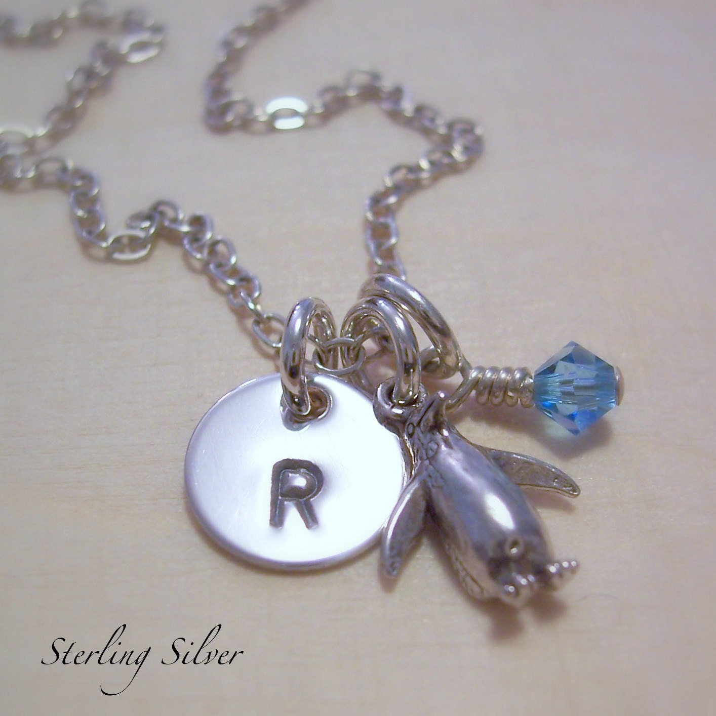 Personalized Necklace - Petite Penguin Charm Necklace - Hand Stamped Neckalce - Sterling Silver - Personalized Jewelry