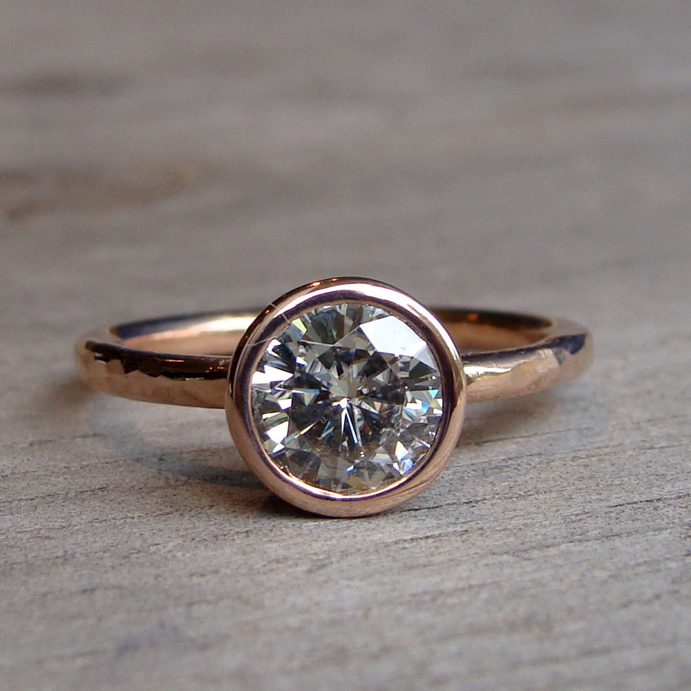 Moissanite Engagement Ring - Recycled 14k Rose Gold, Made to Order - Eco-Friendly Diamond Alternative