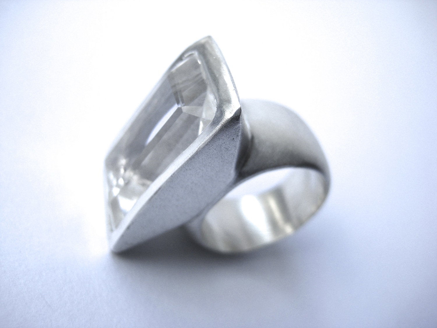 Sterling Silver and Rectangular Quarz Big Ring