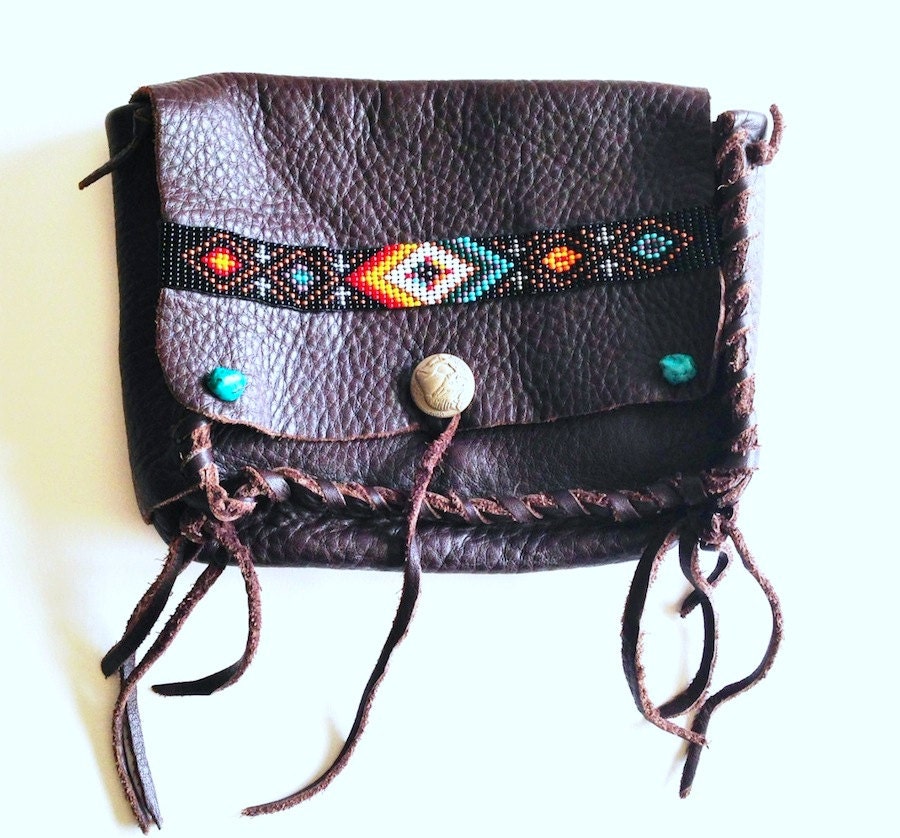 Leather hand beaded belt hip bag