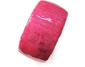 SALE - Neon Hot Pink Bangle - whimsical fairy tale picture ephemera - Decoupage collage bracelet, translucent hot pink, surreal art jewelry