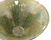 Lichen Verdigris Ceramic Art Bowl Home Decoration with three hearts woodland home decor collectible art vessel handmade vase