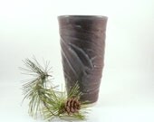 Handmade Ceramic Art Vase in Eggplant Purple - Tall Sculpted Vessel SHIPS TODAY