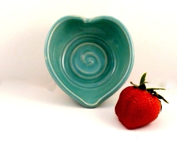Turquoise Blue Ceramic heart shaped trinket dish IN STOCK - teabag holder - minimalist decor