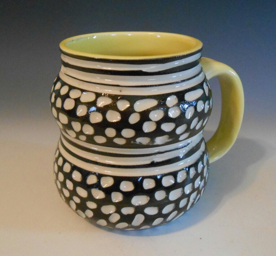 Stylish Porcelain Mug YELLOW black white