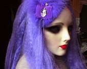 High heels sexy FASCINATOR with purple FEATHERS / new hair clip handmade by You bad Girl indie fashion Poe emo cute rockabilly gothic vixen