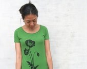 Womens T shirt  - Green Poppies - Organic Cotton - S M L XL