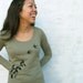 Womens Tshirt with Flying Swallow -  Long sleeve Scoop Neck Moss Green - Organic Cotton - SALE 15% OFF