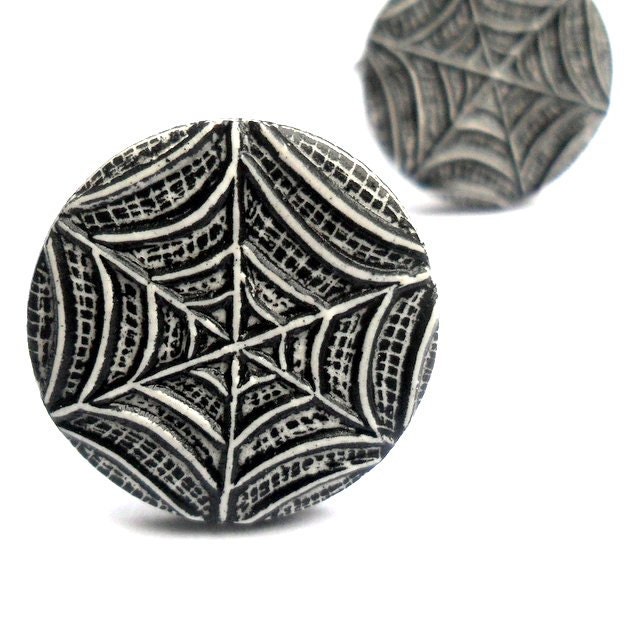 20% OFF SALE - Black and White Spider Web Cufflinks  - Come into my Parlor
