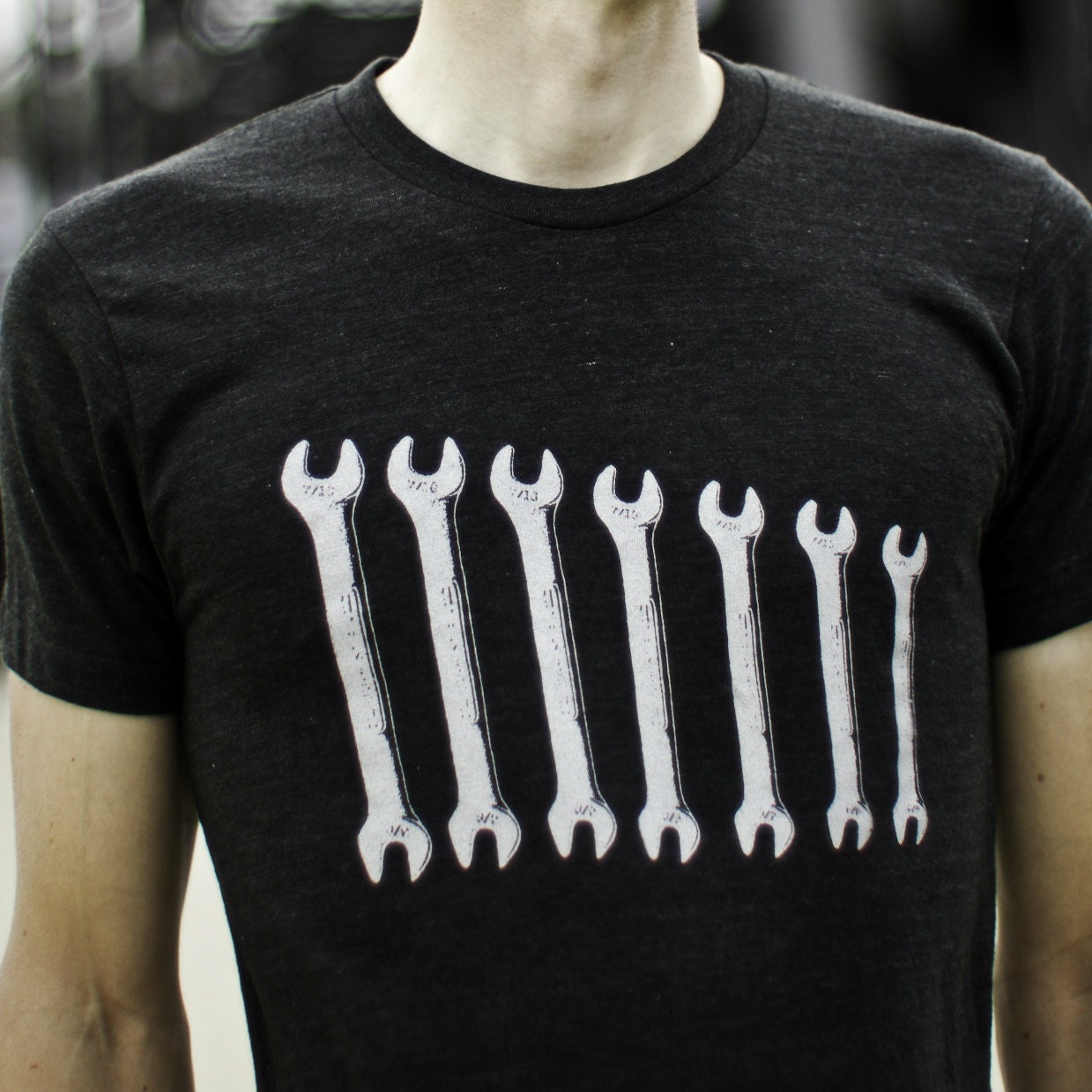 Wrenches Track T-Shirt- Charcoal Gray Men's Screenprint Tshirt, Dark grey
