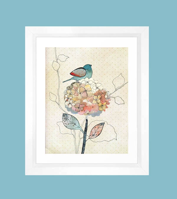 Bird Painting , Watercolor Painting , Mixed Media Collage Reproduction , Nature Art , Whimsical Art Print , 8x10