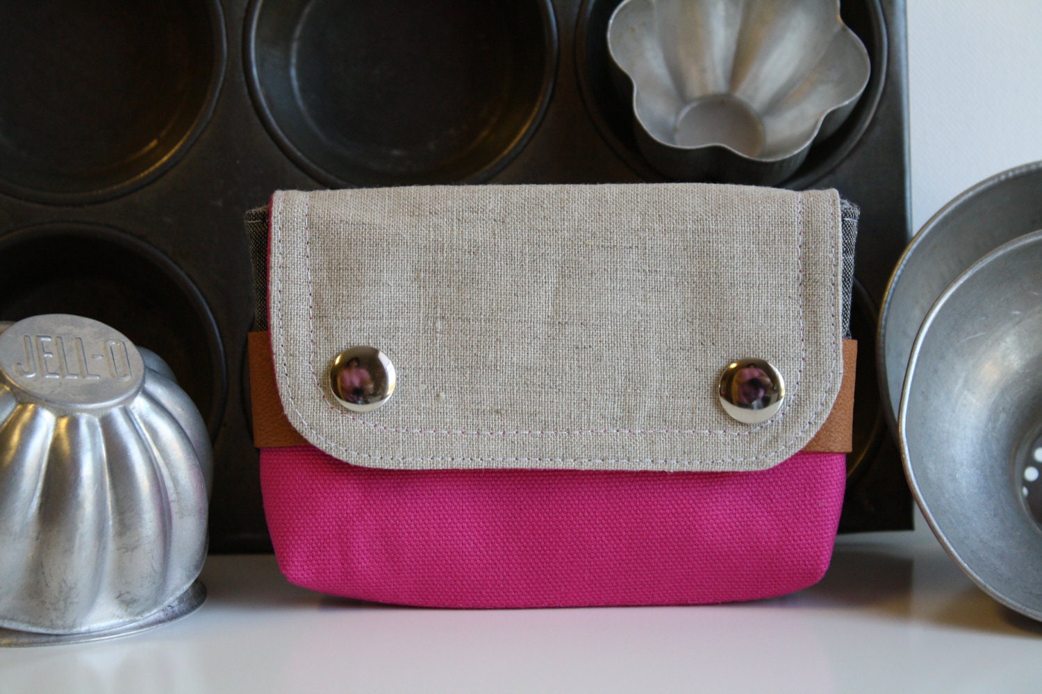 small pouch -  hot pink and slate gray