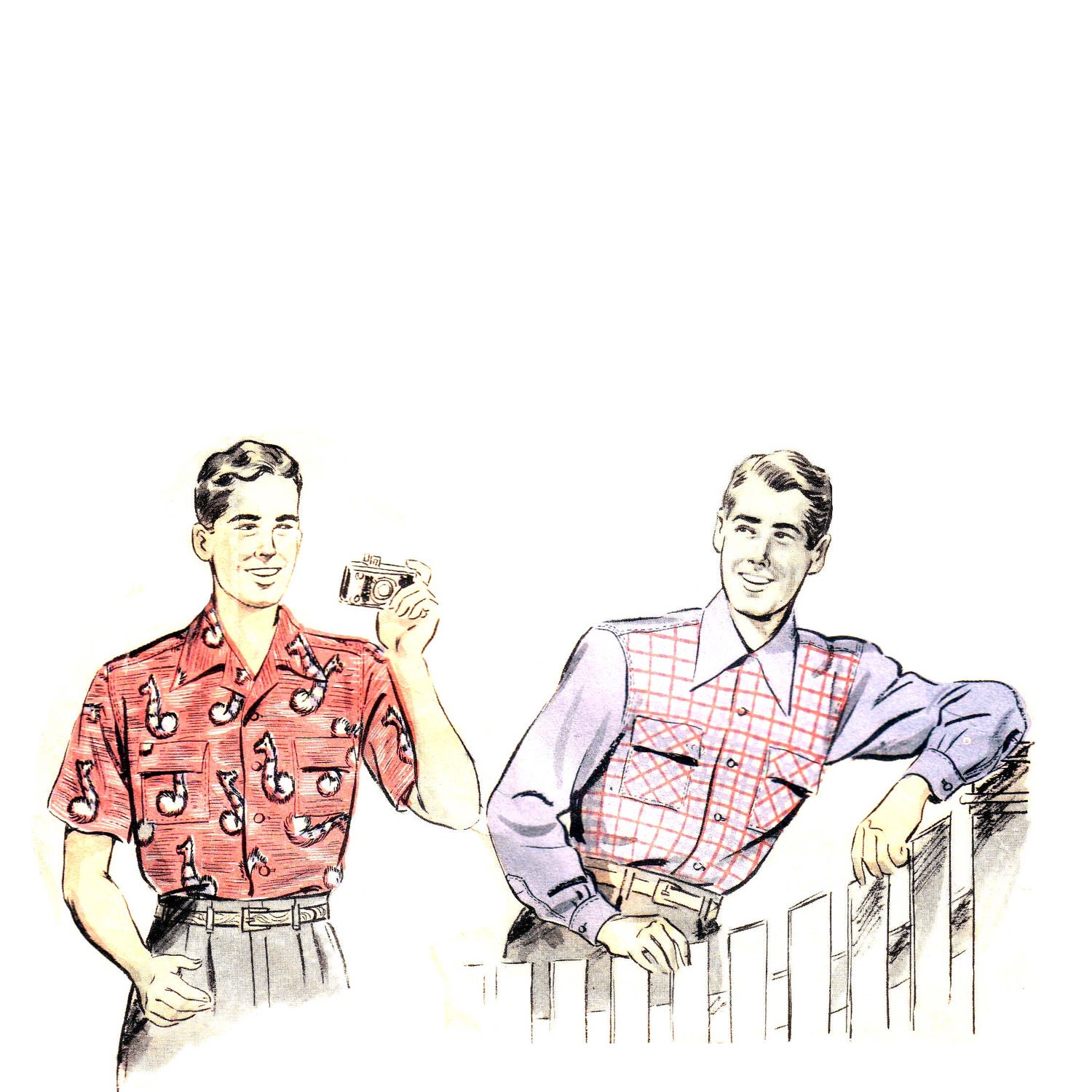 40s Mens Collar Shirt with Back Yoke vintage pattern 34-36