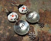 Frosty the Snowman Earrings, Holiday Earrings, Hand Stamped, TPMB