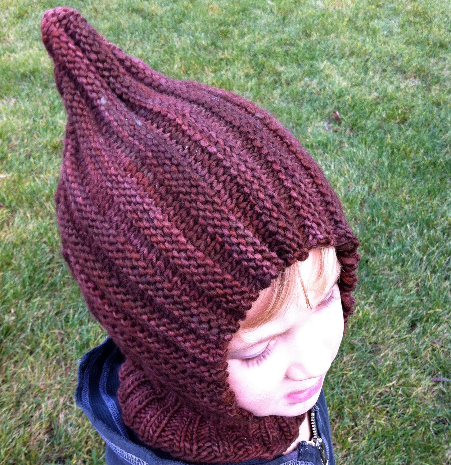 Knit Child Balaclava Hoodie Hat - HERSHEY KISS, Waldorf inspired, wool