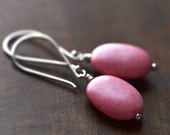 Bubble Gum Pink Turquoise Oval Gemstone Silver Earrings - Smooth Bright Pink Gemstone Sterling Silver Jewelry