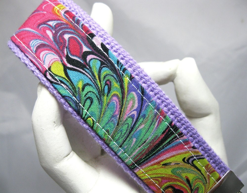 Wristlet Keychain Key Fob Lavender Peacock