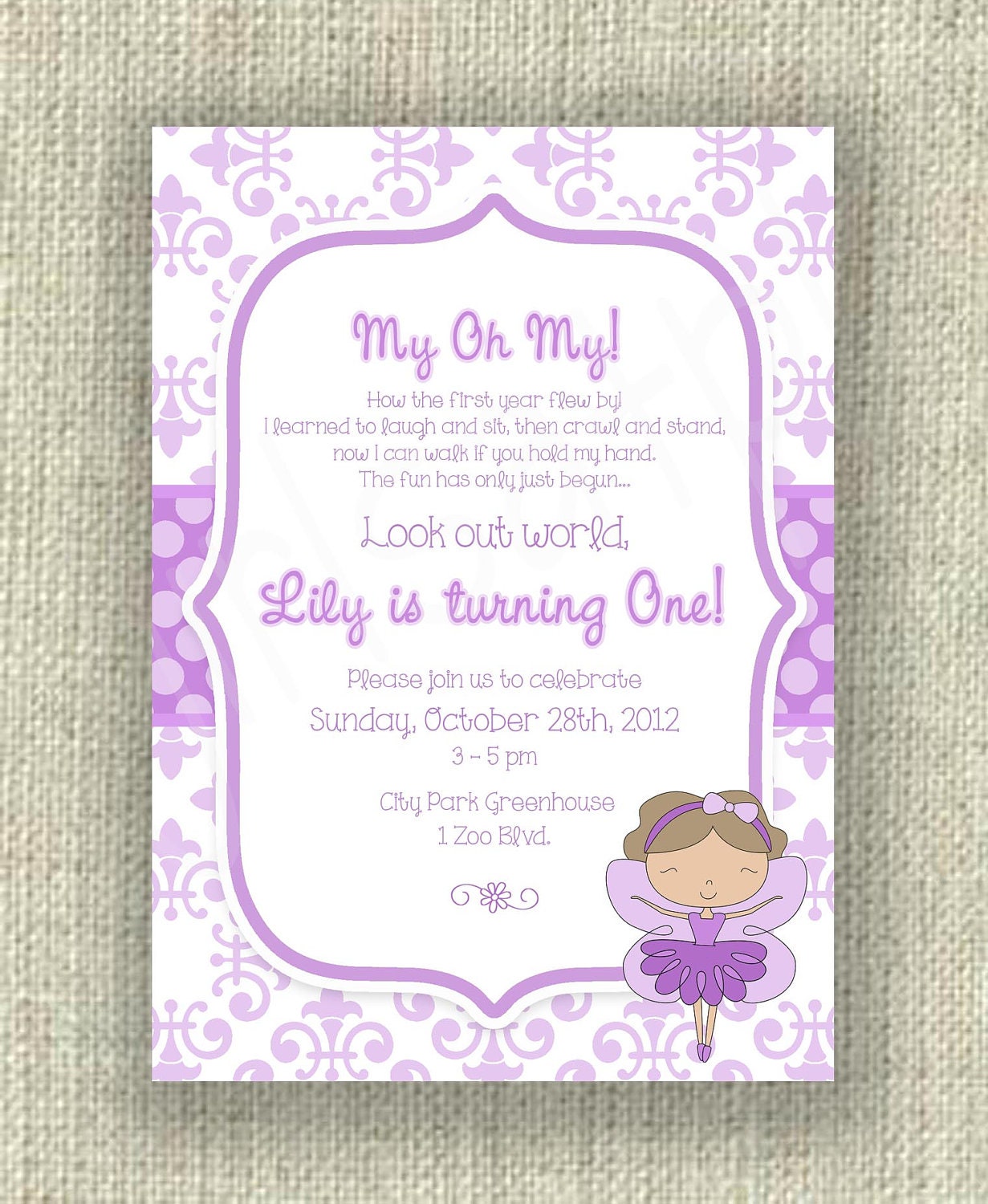 Birthday Girl Invitation 1st FIRST Fairy Princess Lavender Purple Digital Printable by you - by girlsatplay girls at play Il_170x135