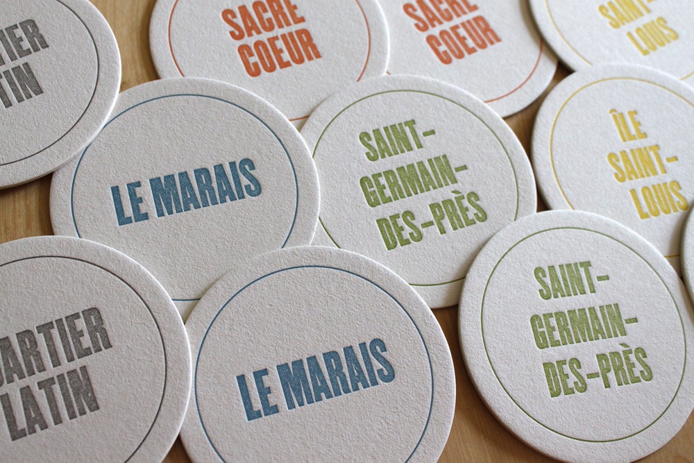PARIS Letterpress Neighborhood Coasters (Pack of 10)