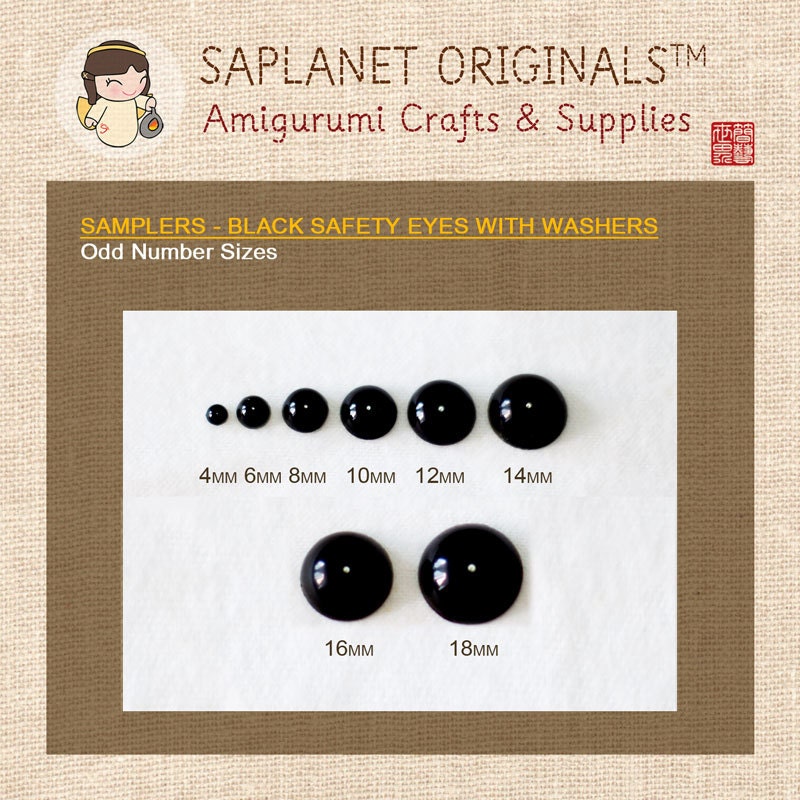 black safety craft eyes - sampler pack of 8 even sizes