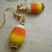 Halloween Candy Corn Earrings, Lampwork Glass Beads, Holiday, Autumn, Kitsch, Orange