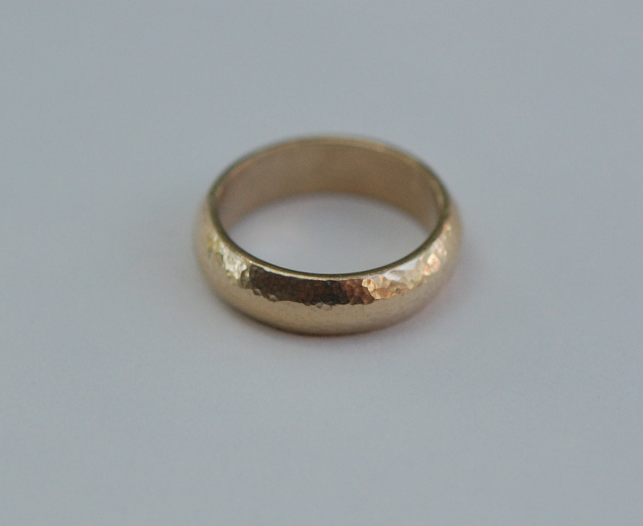 Custom Diamond set Hammered Yellow Gold Domed Wedding Band