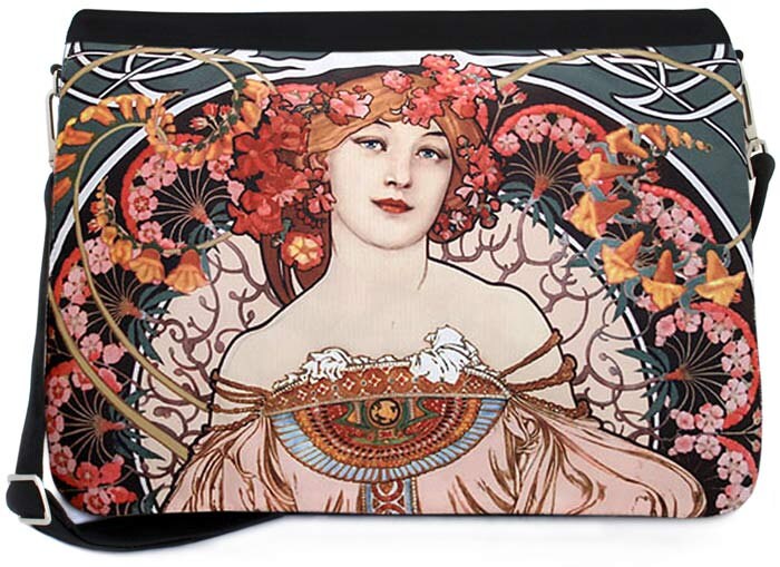 Messenger with TWO zip-off flaps. Two Art Nouveau Mucha prints to swap as the mood takes you