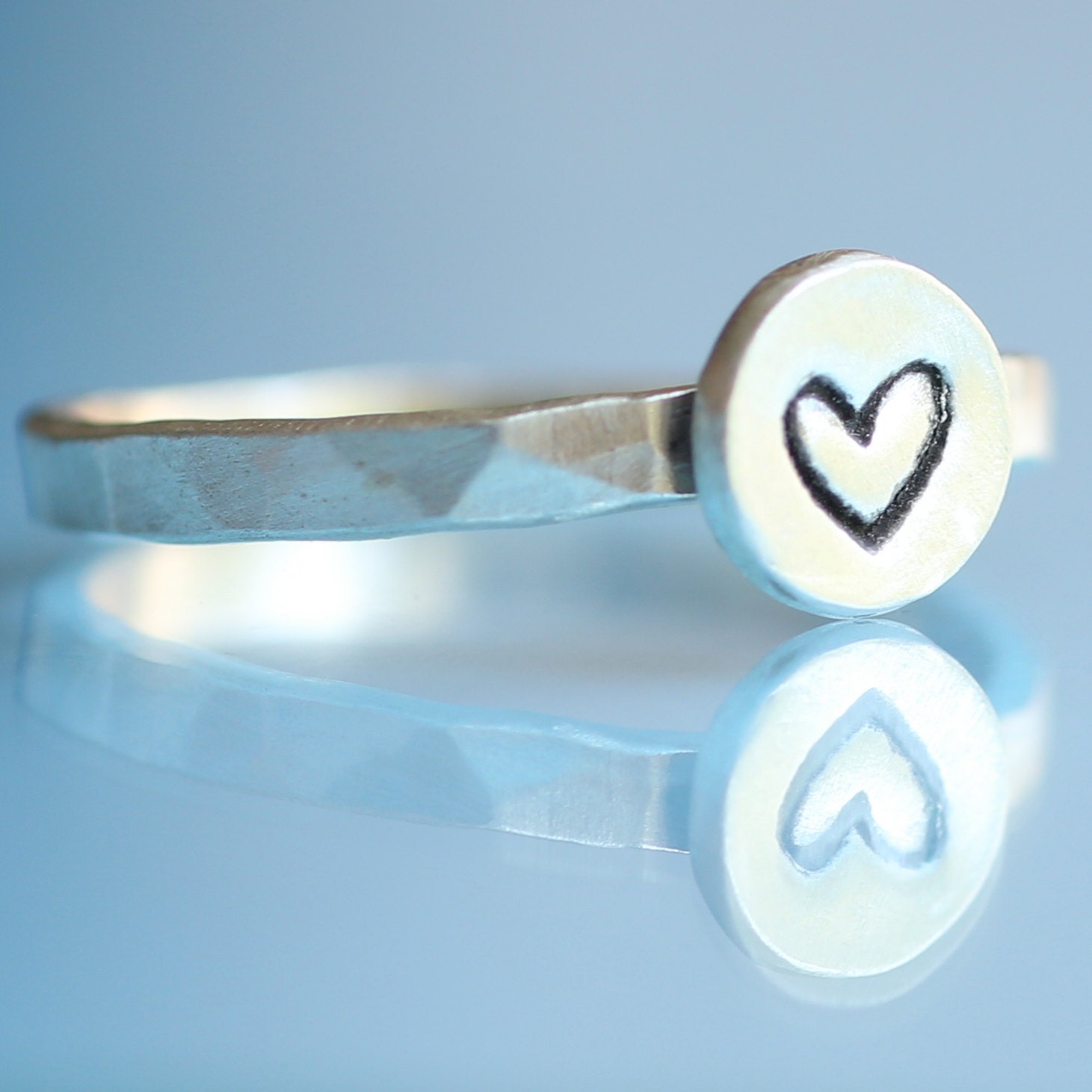 LITTLE LOVE ring, stacking ring with line drawing of a HEART, eco-friendly silver. Handcrafted by Chocolate and Steel