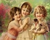 Vintage Children and Puppy Cross Stitch Pattern PDF