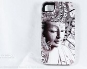 Buddha iPhone 4 case - iphone 4s case - TOUGH case with zen black and white yoga meditation artwork "Bliss of Being"